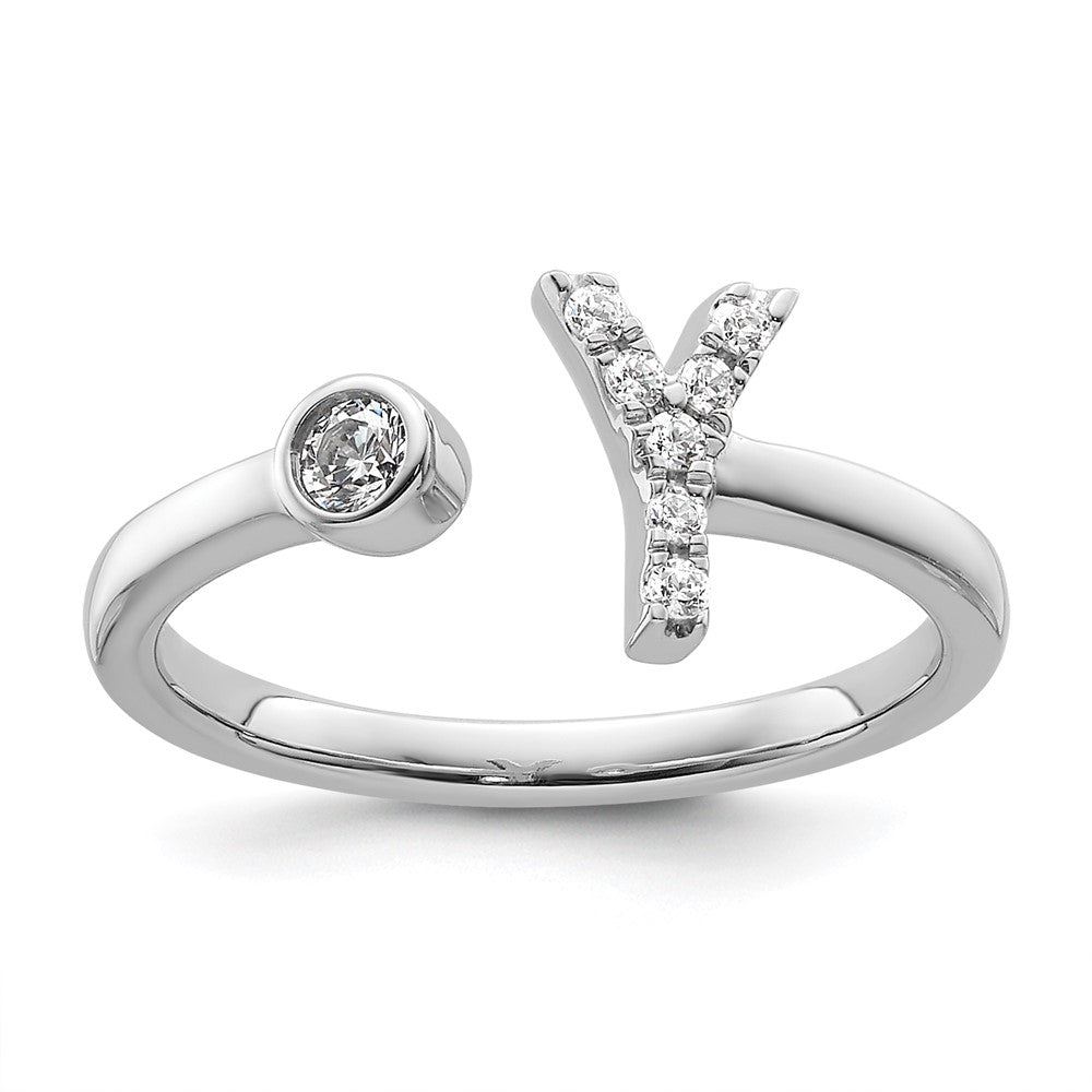 14K Weißgold Ring mit Initiale „Y", 0,125 ct. Laborgezüchteten Diamanten VS/SI+ G+, verstellbar
