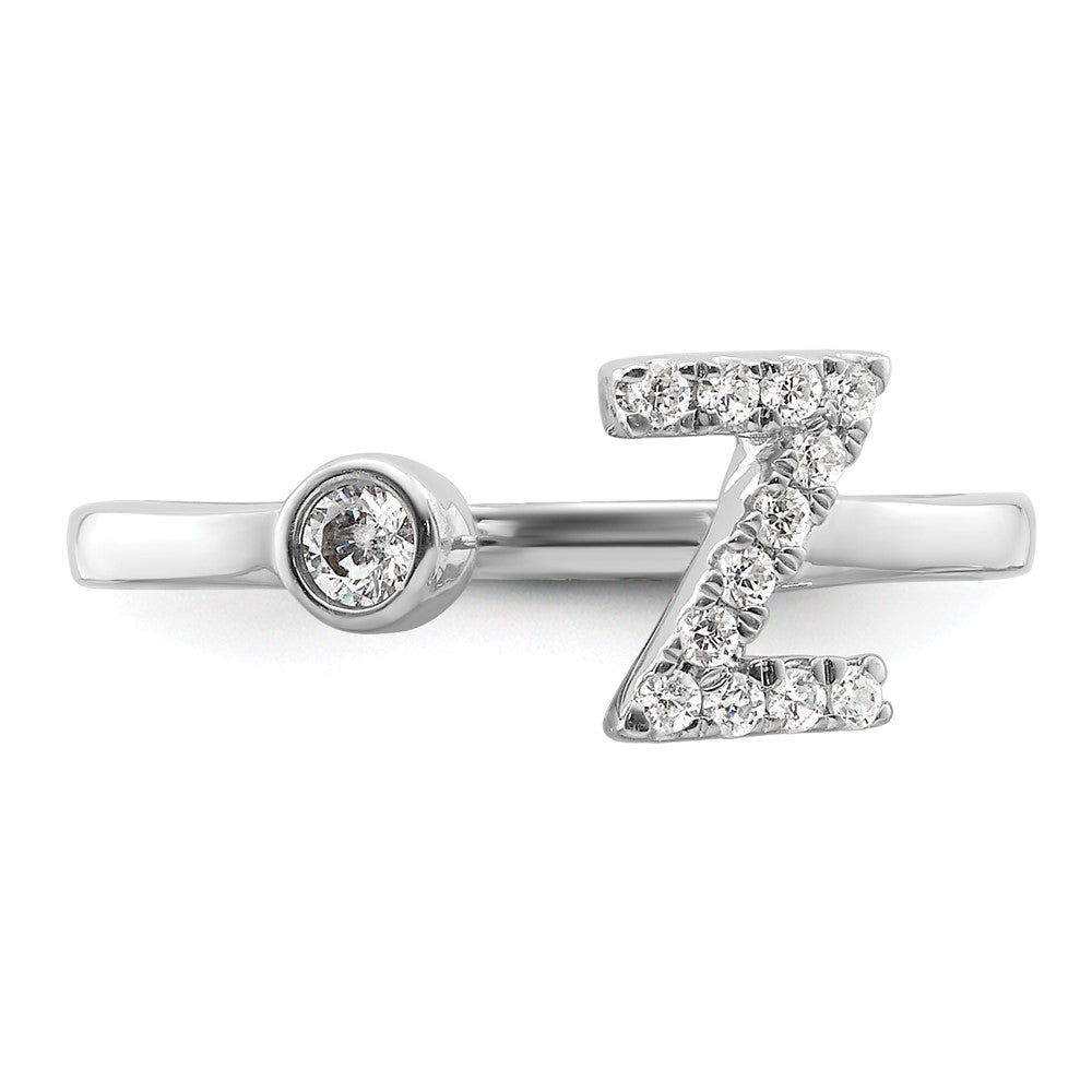 14K Weißgold Ring mit 0,2 ct. Laborgezüchteten Diamanten VS/SI+ G+, Initiale Z, verstellbar