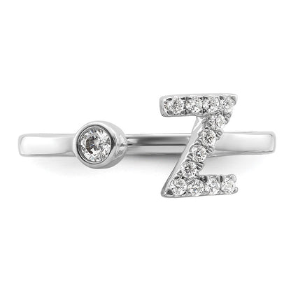 14K Weißgold Ring mit 0,2 ct. Laborgezüchteten Diamanten VS/SI+ G+, Initiale Z, verstellbar