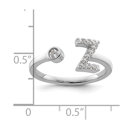 14K Weißgold Ring mit 0,2 ct. Laborgezüchteten Diamanten VS/SI+ G+, Initiale Z, verstellbar