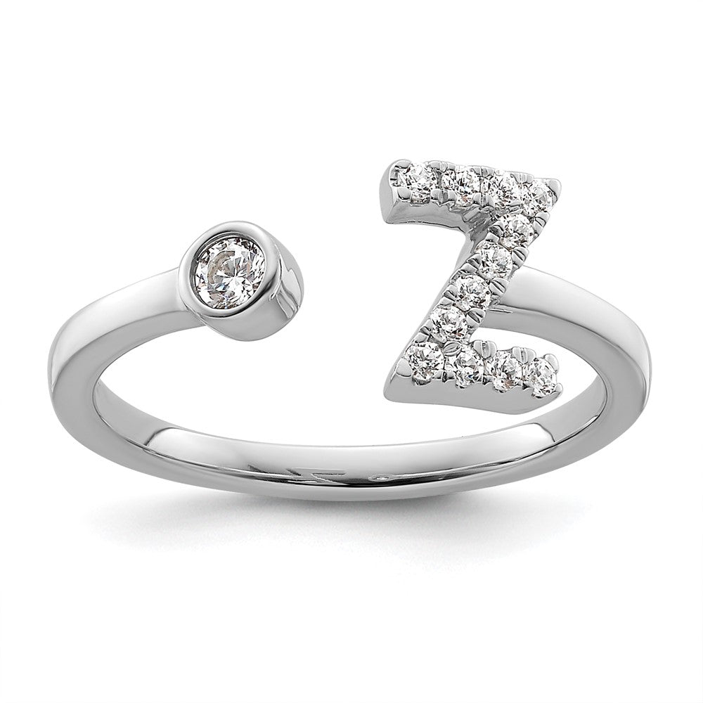 14K Weißgold Ring mit 0,2 ct. Laborgezüchteten Diamanten VS/SI+ G+, Initiale Z, verstellbar
