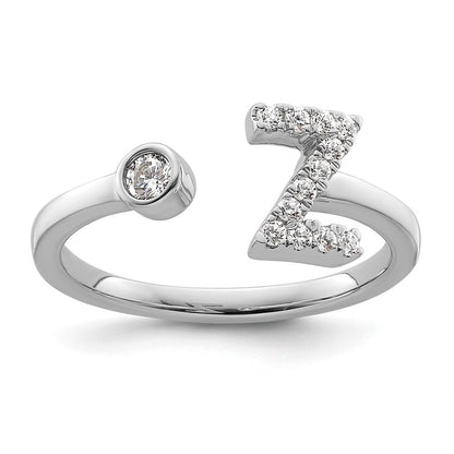 14K Weißgold Ring mit 0,2 ct. Laborgezüchteten Diamanten VS/SI+ G+, Initiale Z, verstellbar