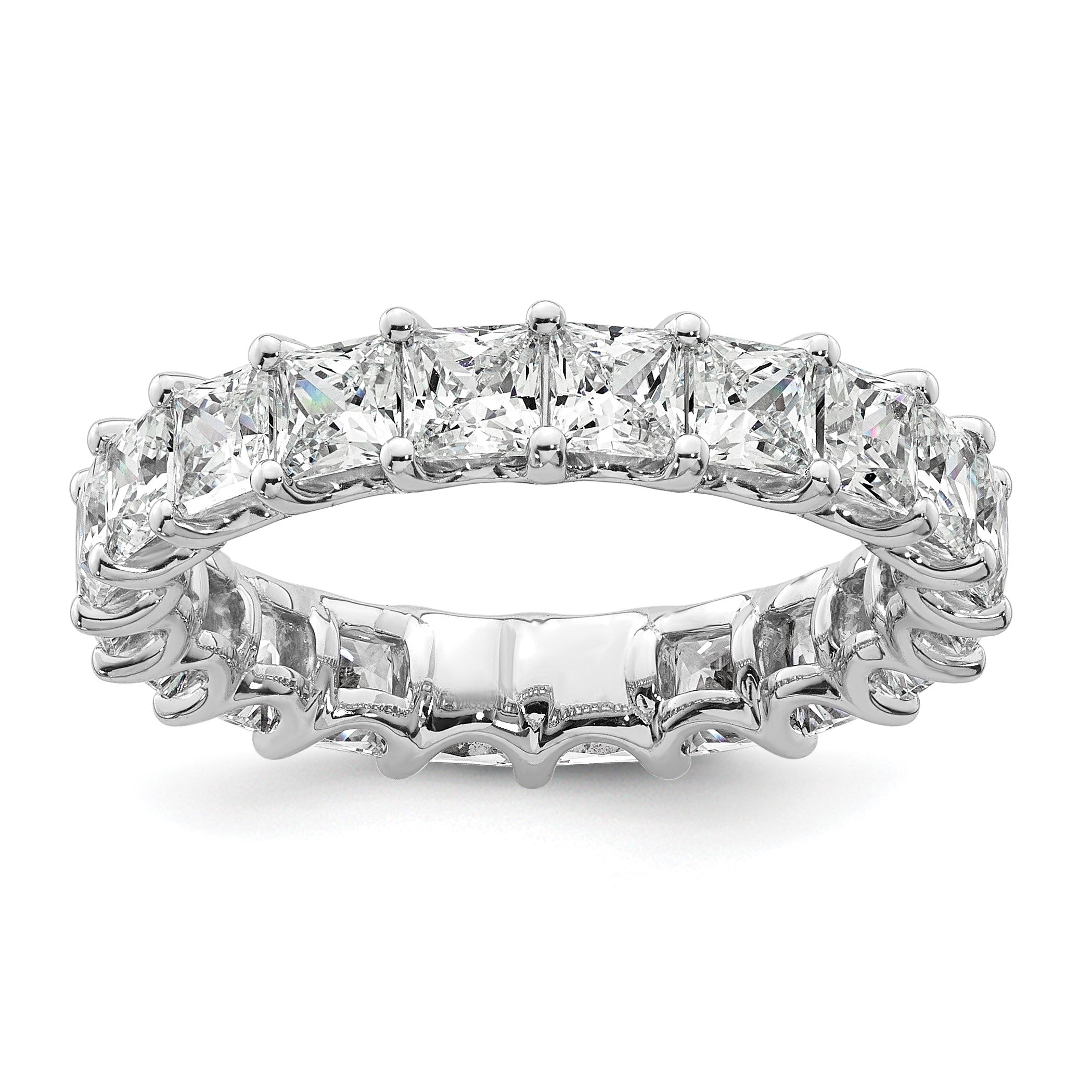 14K Weißgold 14KW Memoire-Ring mit Princess-Diamanten aus dem Labor, VS/SI+ G+