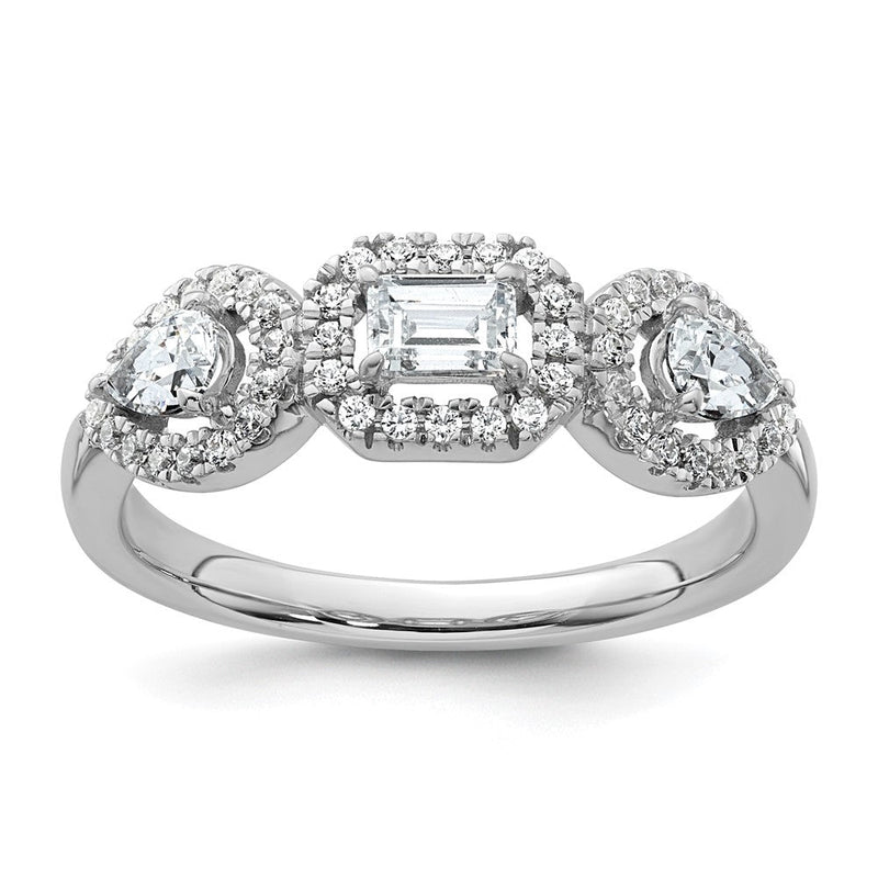 14K Weißgold 5/8 Karat Im Labor Gezüchtet Diamant Vs/si+ G+ Dreistein Smaragd und Tropfen Komplett Verlobungsring (size 7 Nur)