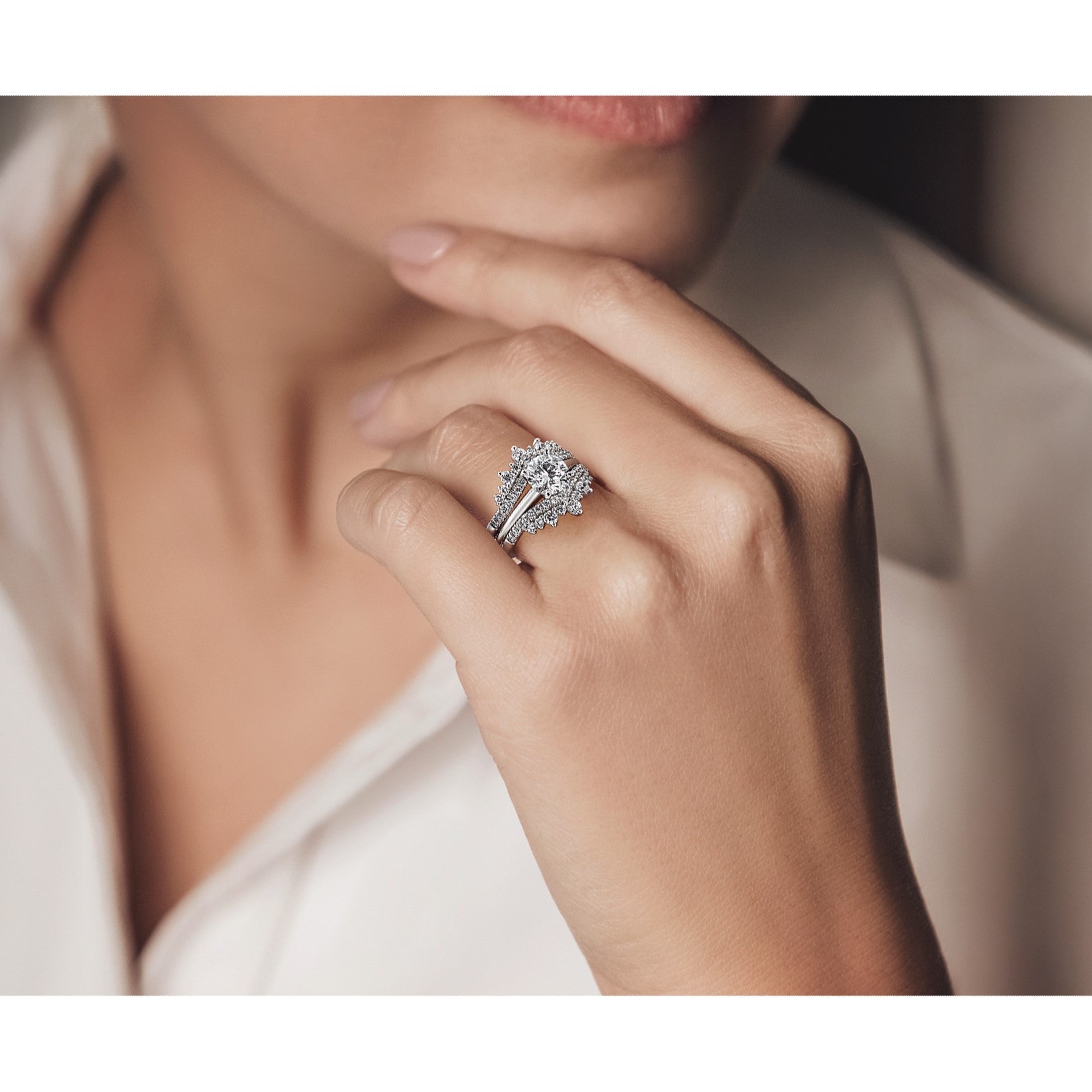 14K Weißgold Ring-Guard mit doppelreihigem, im Labor gezüchtetem Diamant, 1 ct., VS/SI+ G+