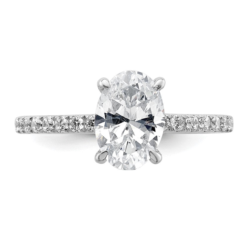 14K Weißgold Verlobungsring mit 0,375 ct. im Labor gezüchteten Diamanten VS/SI+ G+ und 1,5 ct. Mittelstein, Flair-Design, oval