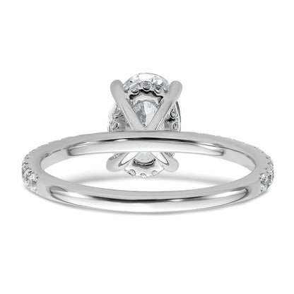 14K Weißgold Verlobungsring mit 0,375 ct. im Labor gezüchteten Diamanten VS/SI+ G+ und 1,5 ct. Mittelstein, Flair-Design, oval