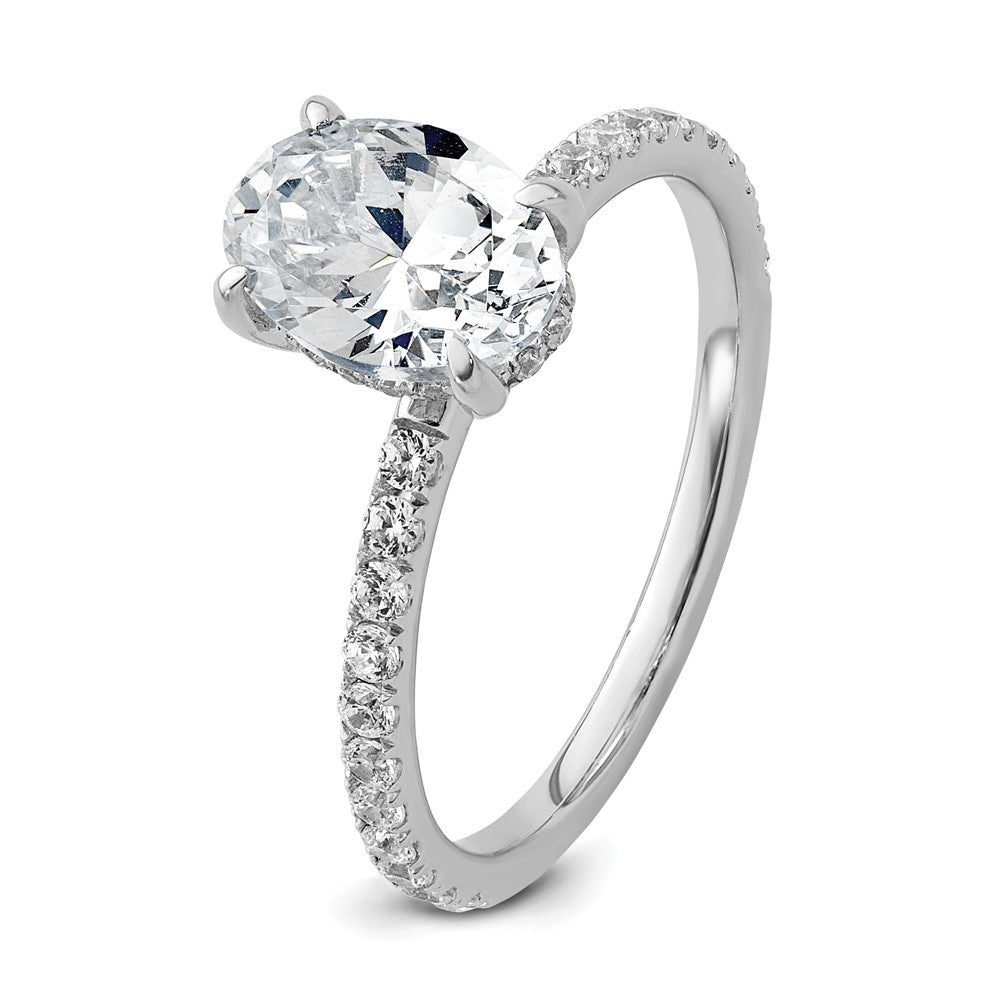 14K Weißgold Verlobungsring mit 0,375 ct. im Labor gezüchteten Diamanten VS/SI+ G+ und 1,5 ct. Mittelstein, Flair-Design, oval