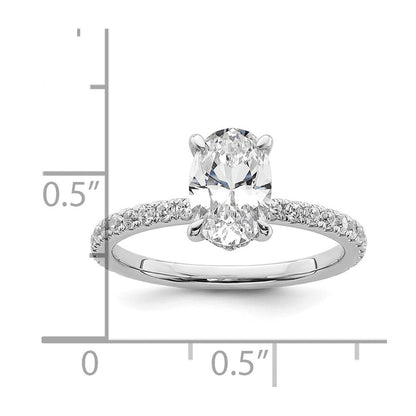 14K Weißgold Verlobungsring mit 0,375 ct. im Labor gezüchteten Diamanten VS/SI+ G+ und 1,5 ct. Mittelstein, Flair-Design, oval