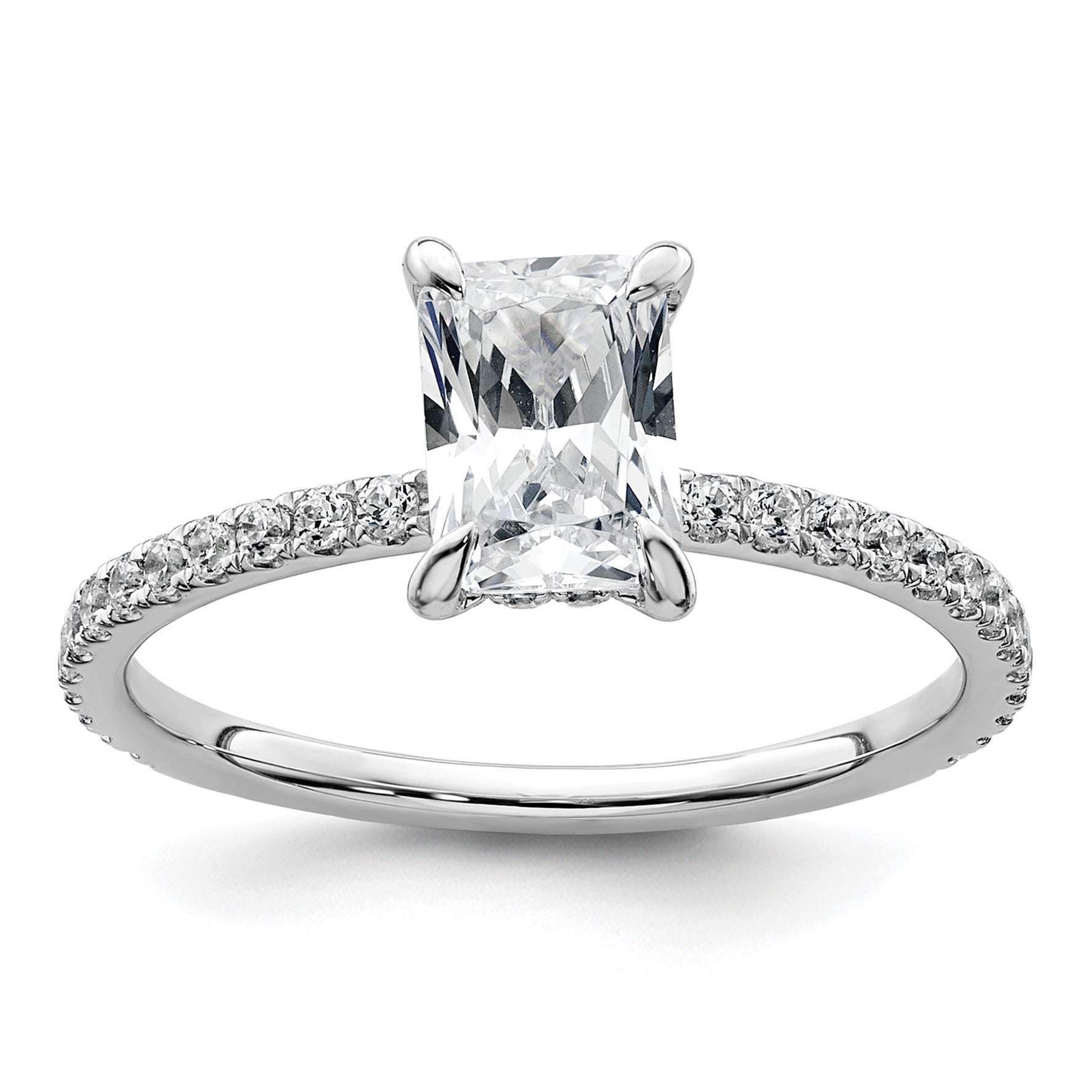 14K Weißgold Solitär-Ring mit Flair, Radiant, 1 ct. Center, VS/SI FGH zertifiziert, Labor gewachsener Diamant