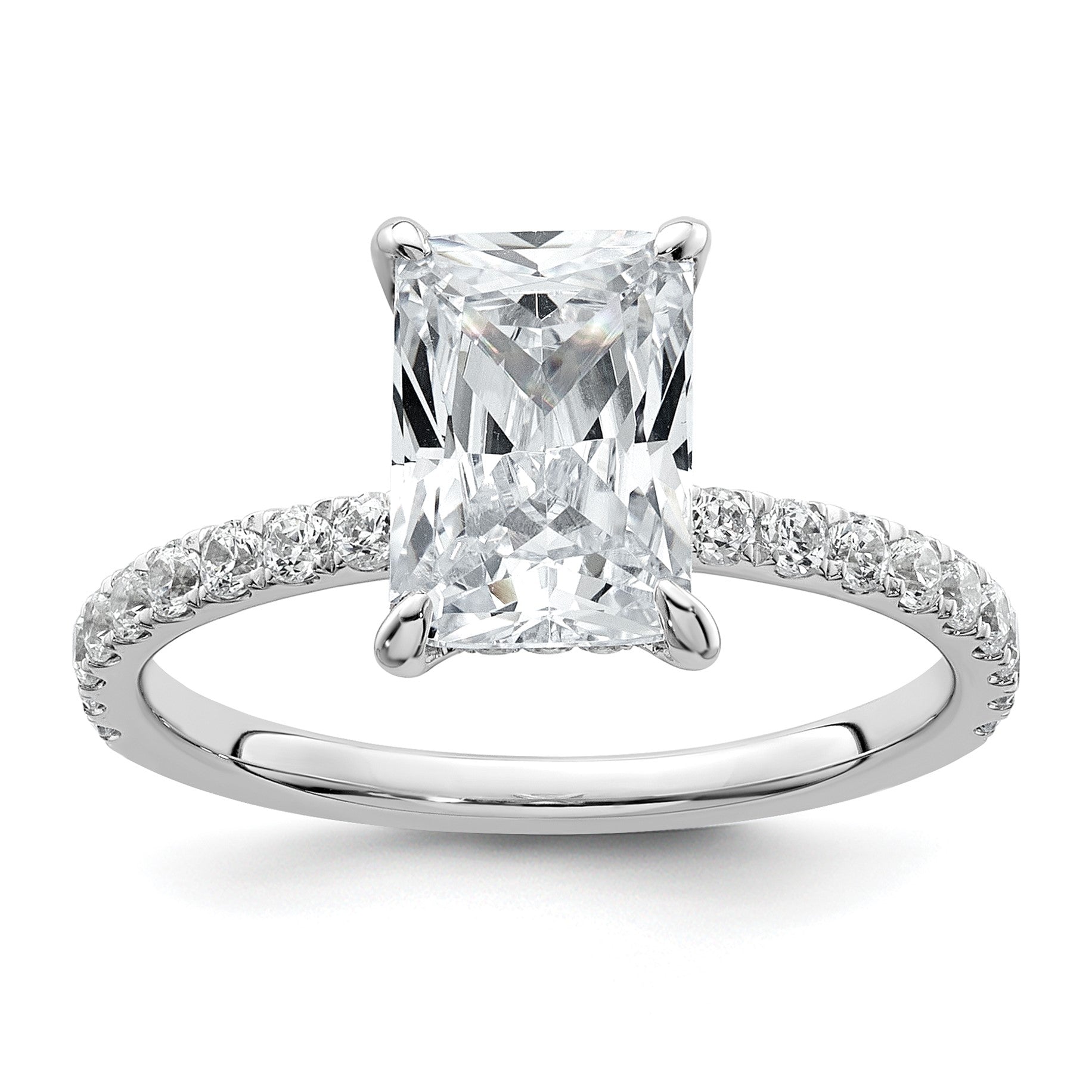14K Weißgold Solitär-Ring mit Flair, Radiant-Schliff, 2 ct. Mittelstein, VS/SI, FGH, zertifizierter Labor-Diamant