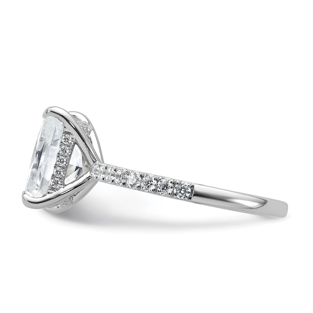 14K Weißgold Verlobungsring mit rundem Semi-Mount, Flair-Fassung, 0,10 ct. Laborgezüchtetem Diamant VS/SI+ G+, 3 ct. Mittelstein