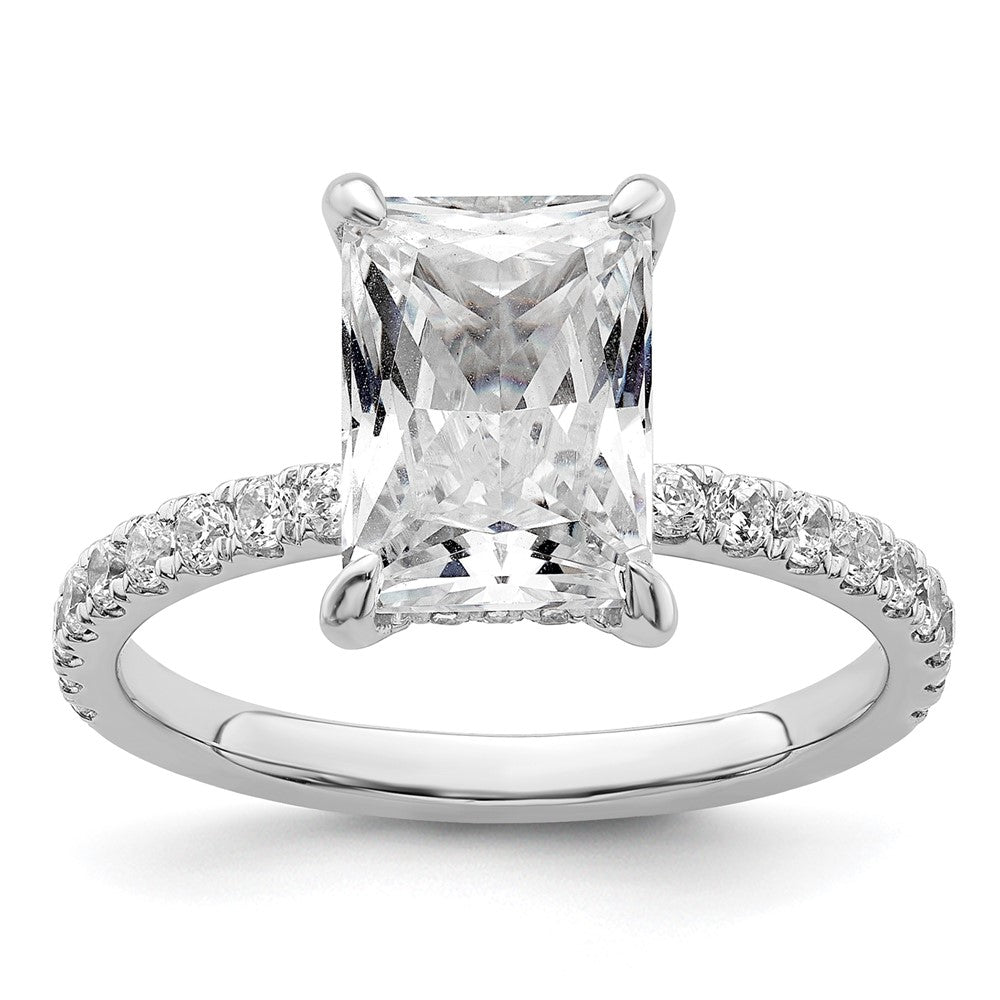 14K Weißgold Verlobungsring mit rundem Semi-Mount, Flair-Fassung, 0,10 ct. Laborgezüchtetem Diamant VS/SI+ G+, 3 ct. Mittelstein