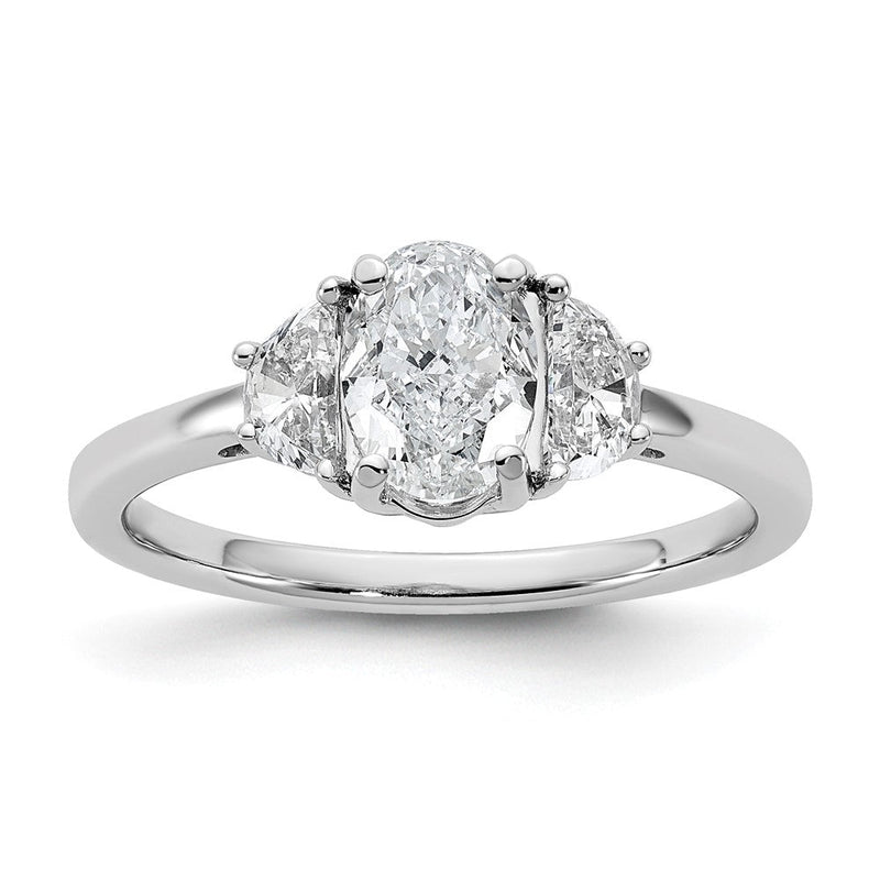 14K Weißgold 3/8 Karat Im Labor Gezüchtet Diamant Vs+ F+ Halb Mond und 1 Karat Oval Mittig Halbfassung Dreistein Verlobungsring
