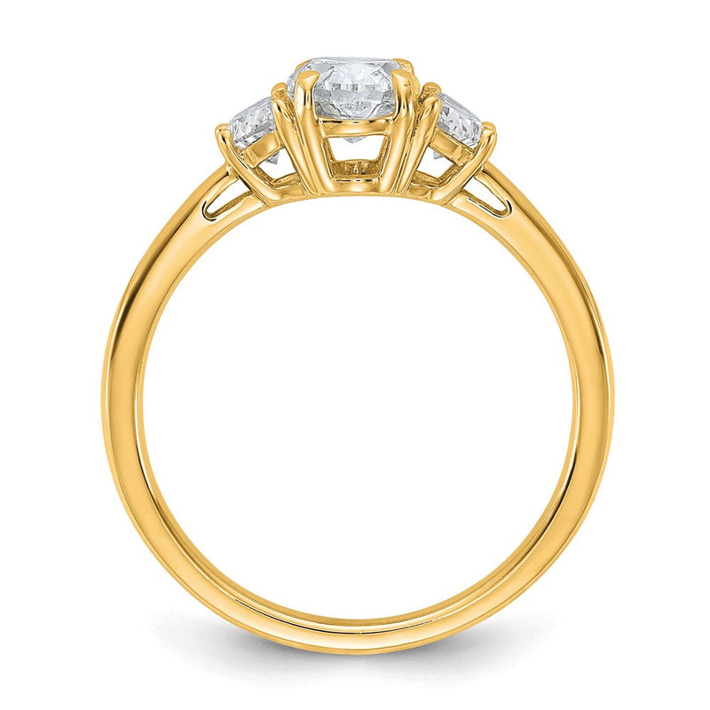 14K Gelbgold 1 3/8 Karat Zertifiziert Im Labor Gezüchtet Diamant Vs+ F+ Komplett Oval und Halb Mond Dreistein Verlobungsring