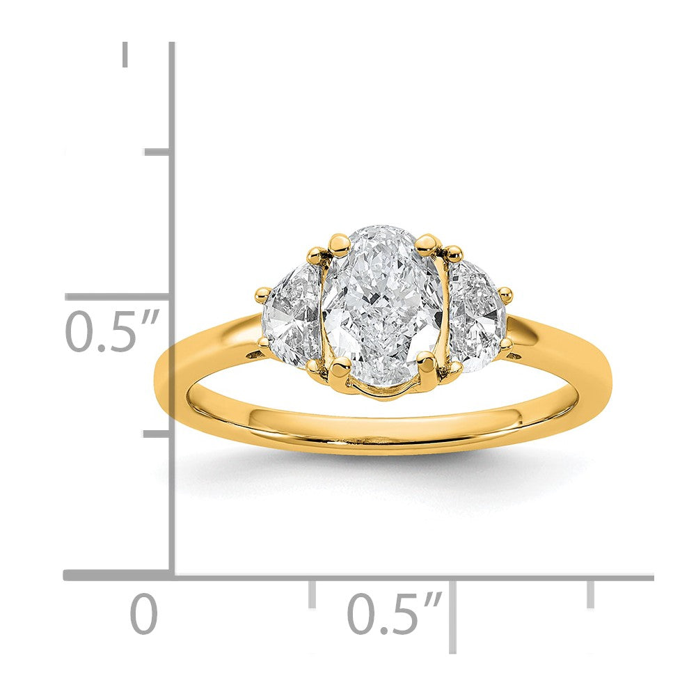 14K Gelbgold 1 3/8 Karat Zertifiziert Im Labor Gezüchtet Diamant Vs/si+ G+ Komplett Oval und Halb Mond Dreistein Verlobungsring