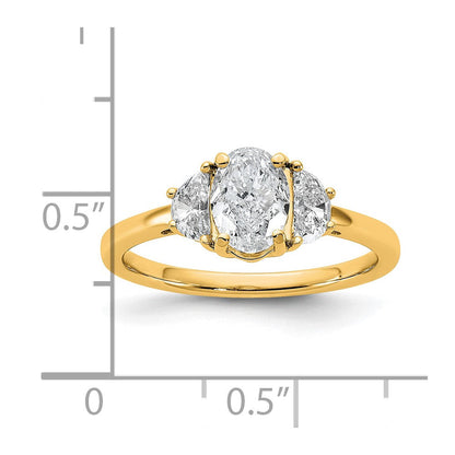 14K Gelbgold 1 3/8 Karat Zertifiziert Im Labor Gezüchtet Diamant Vs/si+ G+ Komplett Oval und Halb Mond Dreistein Verlobungsring