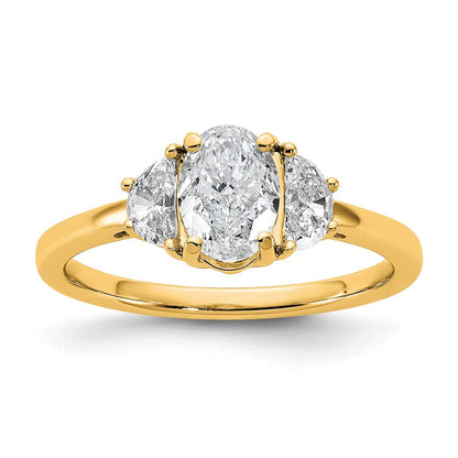 14K Gelbgold 1 3/8 Karat Zertifiziert Im Labor Gezüchtet Diamant Vs/si+ G+ Komplett Oval und Halb Mond Dreistein Verlobungsring
