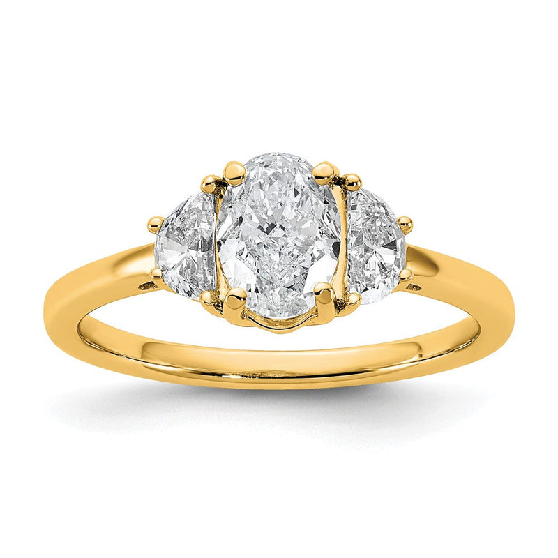 14K Gelbgold 1 3/8 Karat Zertifiziert Im Labor Gezüchtet Diamant Vs/si+ G+ Komplett Oval und Halb Mond Dreistein Verlobungsring