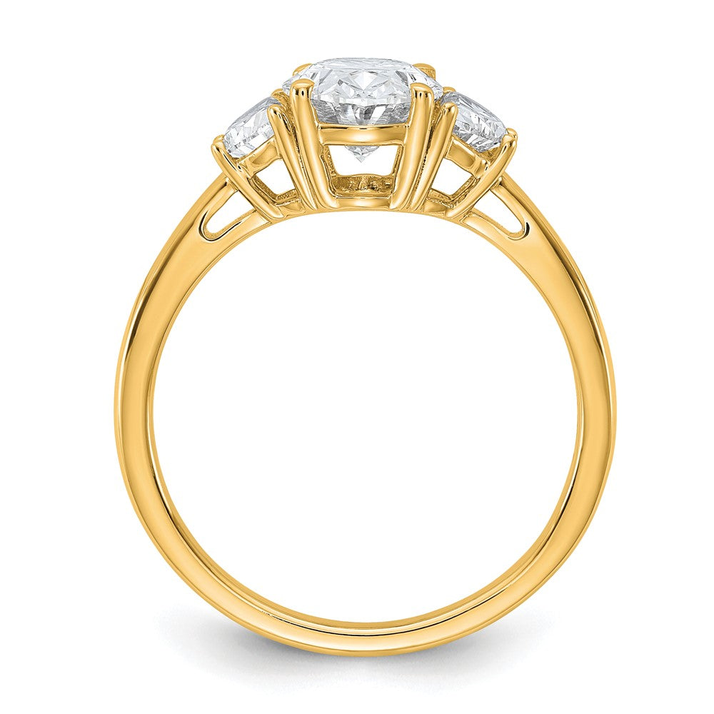 14K Gelbgold 2 Karat Zertifiziert Im Labor Gezüchtet Diamant Vs/si+ G+ Komplett Oval und Halb Mond Dreistein Verlobungsring