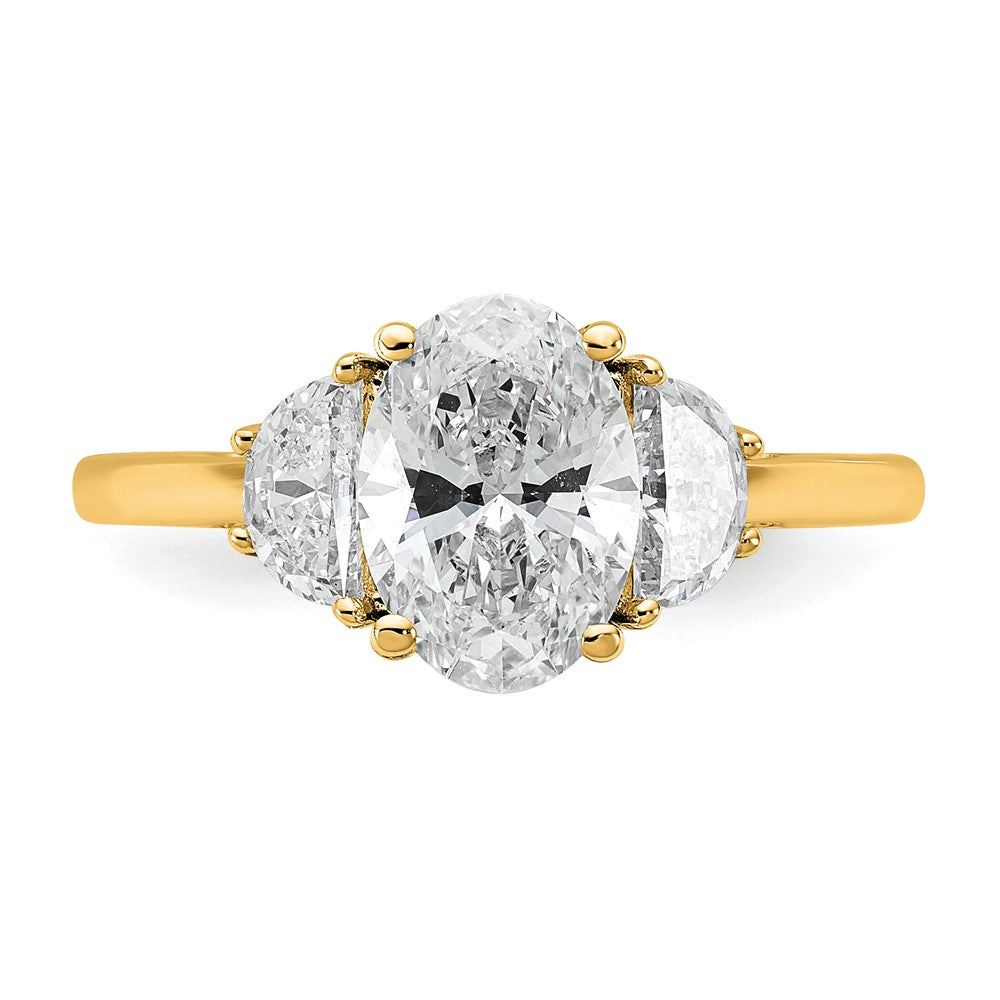 14K Gelbgold 2 Karat Zertifiziert Im Labor Gezüchtet Diamant Vs/si+ G+ Komplett Oval und Halb Mond Dreistein Verlobungsring