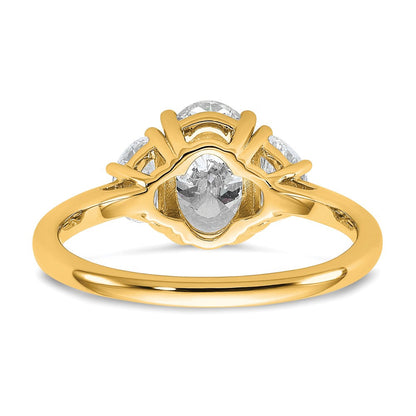 14K Gelbgold 2 Karat Zertifiziert Im Labor Gezüchtet Diamant Vs/si+ G+ Komplett Oval und Halb Mond Dreistein Verlobungsring