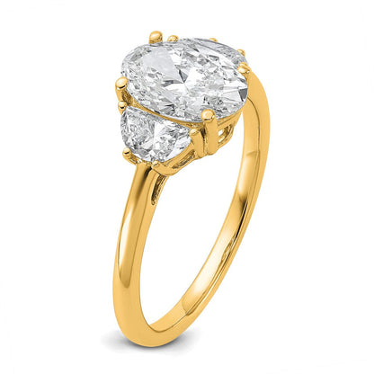 14K Gelbgold 2 Karat Zertifiziert Im Labor Gezüchtet Diamant Vs/si+ G+ Komplett Oval und Halb Mond Dreistein Verlobungsring