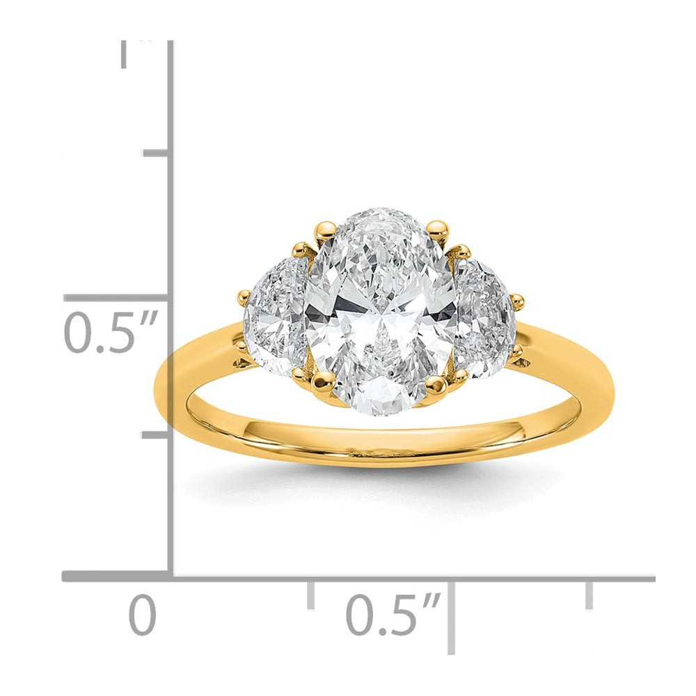 14K Gelbgold 2 Karat Zertifiziert Im Labor Gezüchtet Diamant Vs/si+ G+ Komplett Oval und Halb Mond Dreistein Verlobungsring