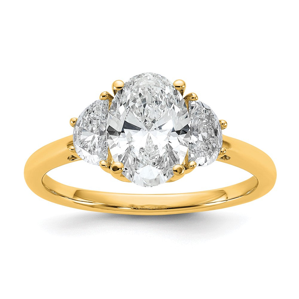 14K Gelbgold 2 Karat Zertifiziert Im Labor Gezüchtet Diamant Vs/si+ G+ Komplett Oval und Halb Mond Dreistein Verlobungsring
