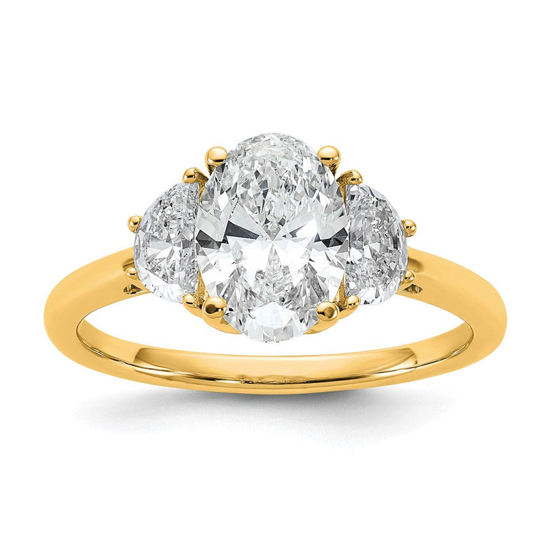 14K Gelbgold 1/2 Karat Im Labor Gezüchtet Diamant Vs+ F+ Halb Mond und 1 1/2 Karat Oval Mittig Halbfassung Dreistein Verlobungsring