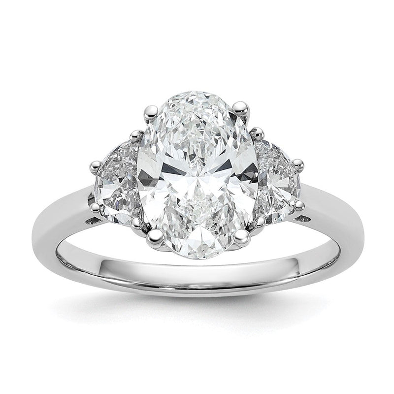 14K Weißgold 1/2 Karat Im Labor Gezüchtet Diamant Vs/si+ G+ Halb Mond und 2 Karat Oval Mittig Halbfassung Dreistein Verlobungsring
