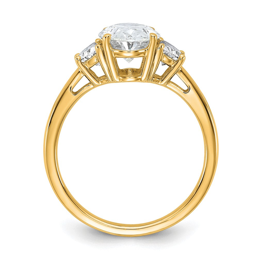 14K Gelbgold 1/2 Karat Im Labor Gezüchtet Diamant Vs/si+ G+ Halb Mond und 2 Karat Oval Mittig Halbfassung Dreistein Verlobungsring