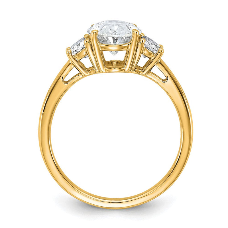 14K Gelbgold 1/2 Karat Im Labor Gezüchtet Diamant Vs+ F+ Halb Mond und 2 Karat Oval Mittig Halbfassung Dreistein Verlobungsring
