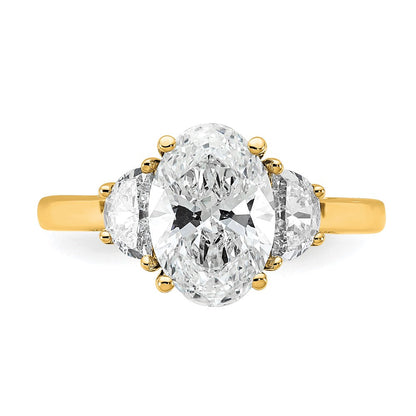 14K Gelbgold 1/2 Karat Im Labor Gezüchtet Diamant Vs/si+ G+ Halb Mond und 2 Karat Oval Mittig Halbfassung Dreistein Verlobungsring