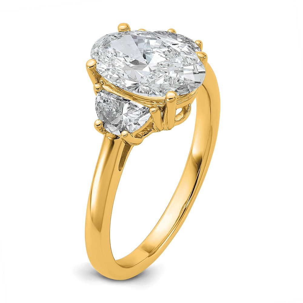 14K Gelbgold 1/2 Karat Im Labor Gezüchtet Diamant Vs/si+ G+ Halb Mond und 2 Karat Oval Mittig Halbfassung Dreistein Verlobungsring