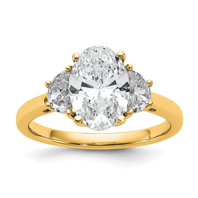 14K Gelbgold 2 1/2 Karat Zertifiziert Im Labor Gezüchtet Diamant Vs/si+ G+ Komplett Oval und Halb Mond Dreistein Verlobungsring