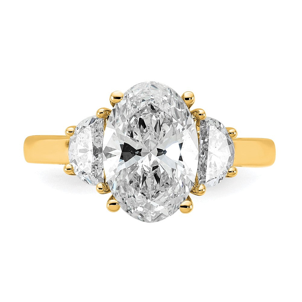 14K Gelbgold 3 1/8 Karat Zertifiziert Im Labor Gezüchtet Diamant Vs/si+ G+ Komplett Oval und Halb Mond Dreistein Verlobungsring