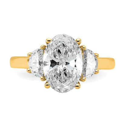 14K Gelbgold 3 1/8 Karat Zertifiziert Im Labor Gezüchtet Diamant Vs/si+ G+ Komplett Oval und Halb Mond Dreistein Verlobungsring