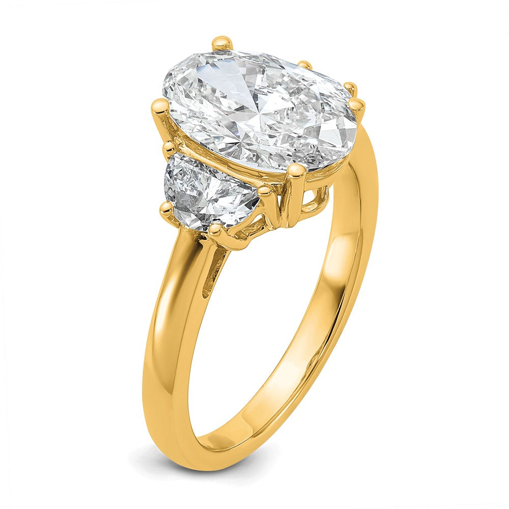 14K Gelbgold 3 1/8 Karat Zertifiziert Im Labor Gezüchtet Diamant Vs/si+ G+ Komplett Oval und Halb Mond Dreistein Verlobungsring