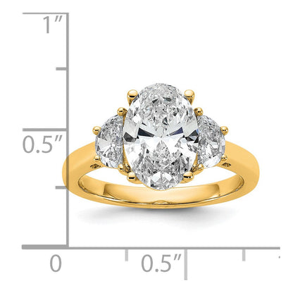 14K Gelbgold 3 1/8 Karat Zertifiziert Im Labor Gezüchtet Diamant Vs/si+ G+ Komplett Oval und Halb Mond Dreistein Verlobungsring