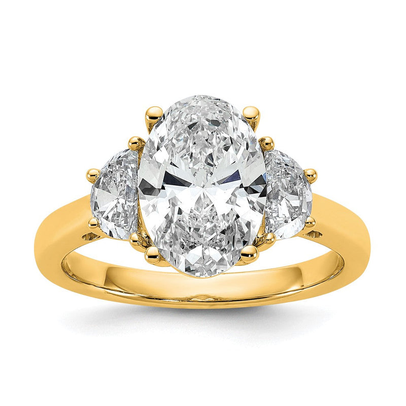 14K Gelbgold 3 1/8 Karat Zertifiziert Im Labor Gezüchtet Diamant Vs+ F+ Komplett Oval und Halb Mond Dreistein Verlobungsring