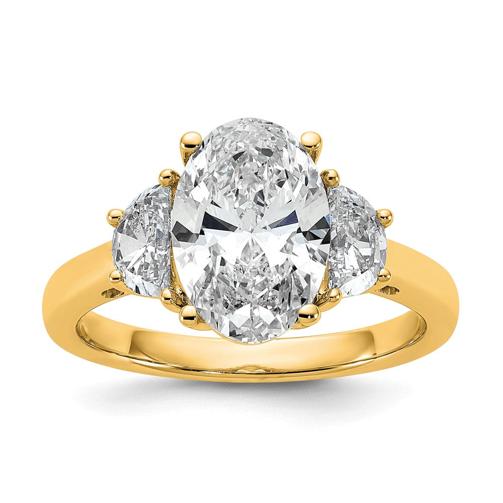 14K Gelbgold 3 1/8 Karat Zertifiziert Im Labor Gezüchtet Diamant Vs/si+ G+ Komplett Oval und Halb Mond Dreistein Verlobungsring