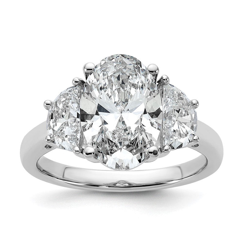 14K Weißgold 1 Karat Im Labor Gezüchtet Diamant Vs/si+ G+ Halb Mond und 3 Karat Oval Mittig Halbfassung Dreistein Verlobungsring