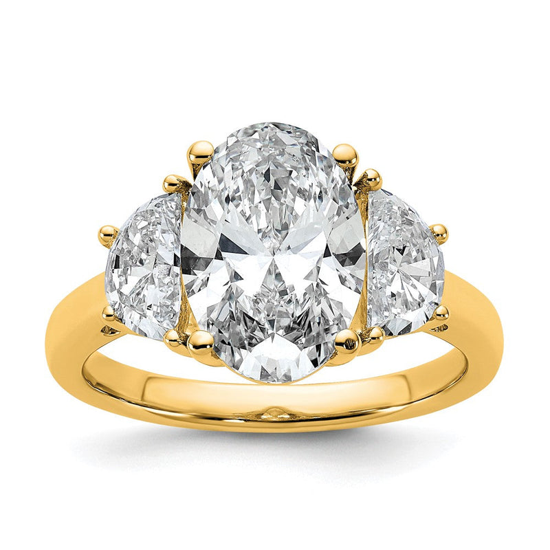 14K Gelbgold 4 Karat Zertifiziert Im Labor Gezüchtet Diamant Vs+ F+ Komplett Oval und Halb Mond Dreistein Verlobungsring