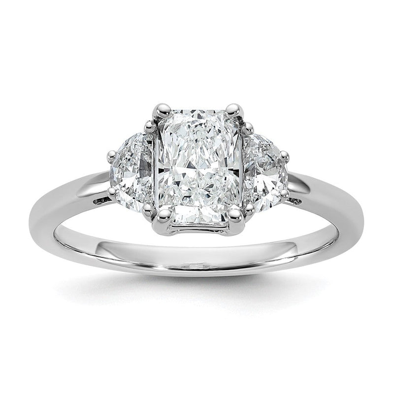 14K Weißgold 1 3/8 Karat Zertifiziert Im Labor Gezüchtet Diamant Vs/si+ G+ Radiant und Halb Mond Komplett Dreistein Verlobungsring