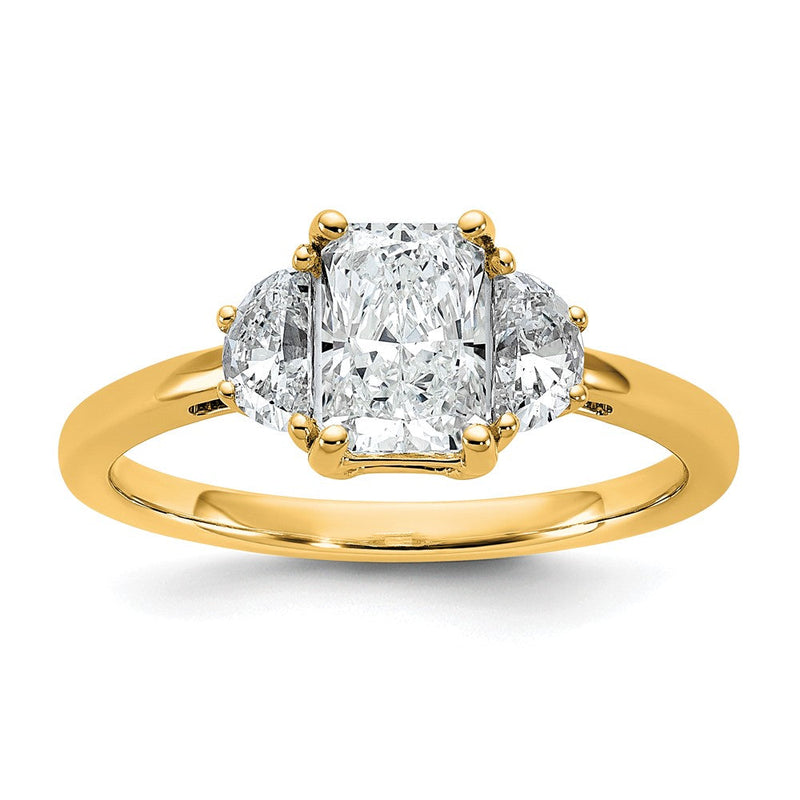 14K Gelbgold 1 3/8 Karat Zertifiziert Im Labor Gezüchtet Diamant Vs+ F+ Radiant und Halb Mond Komplett Dreistein Verlobungsring