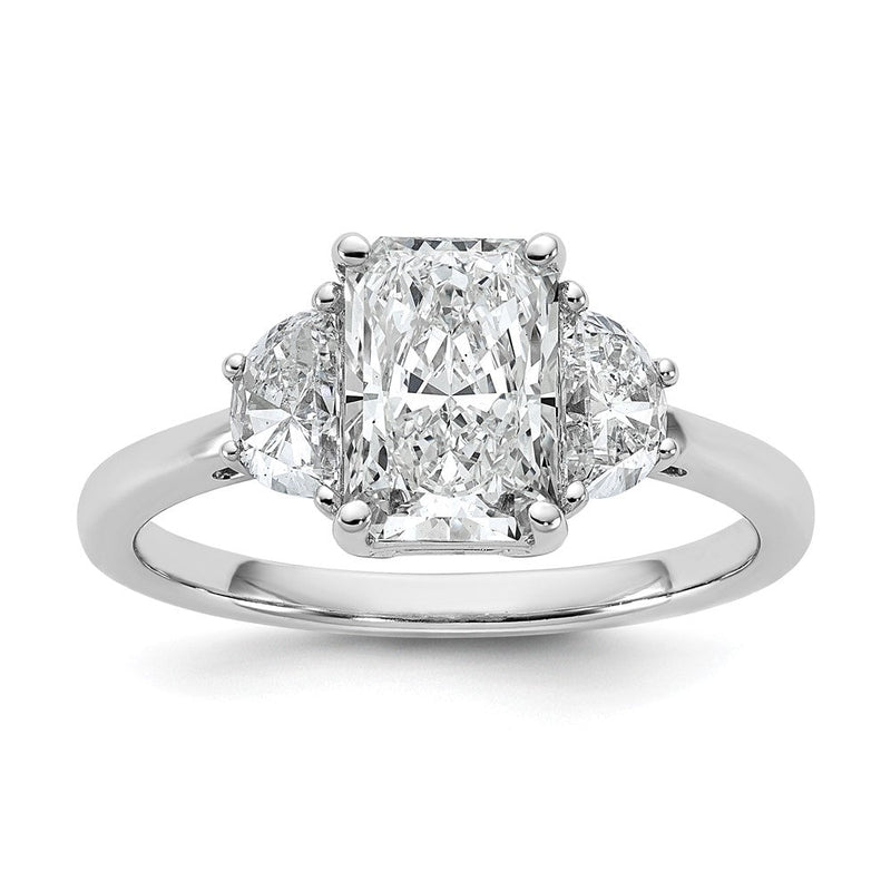 14K Weißgold 2 Karat Zertifiziert Im Labor Gezüchtet Diamant Vs+ F+ Radiant und Halb Mond Komplett Dreistein Verlobungsring