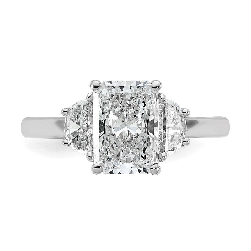 14K Weißgold 2 1/2 Karat Zertifiziert Im Labor Gezüchtet Diamant Vs/si+ G+ Radiant und Halb Mond Komplett Dreistein Verlobungsring