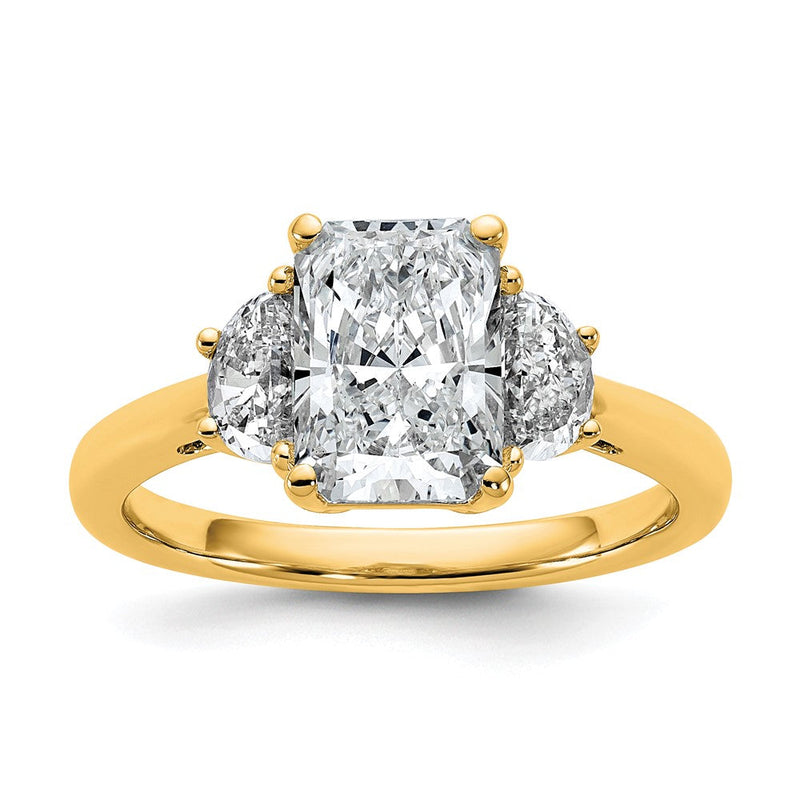 14K Gelbgold 2 1/2 Karat Zertifiziert Im Labor Gezüchtet Diamant Vs/si+ G+ Radiant und Halb Mond Komplett Dreistein Verlobungsring