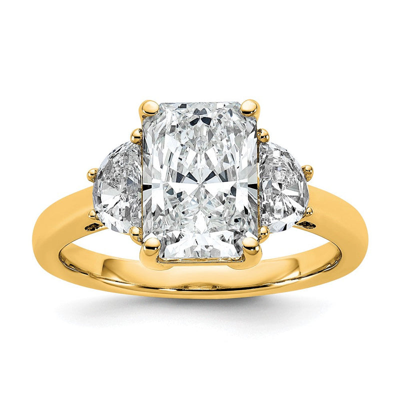 14K Gelbgold 5/8 Karat Im Labor Gezüchtet Diamant Vs+ F+ Halb Mond 2 1/2 Karat Radiant Mittig Halbfassung Verlobungsring
